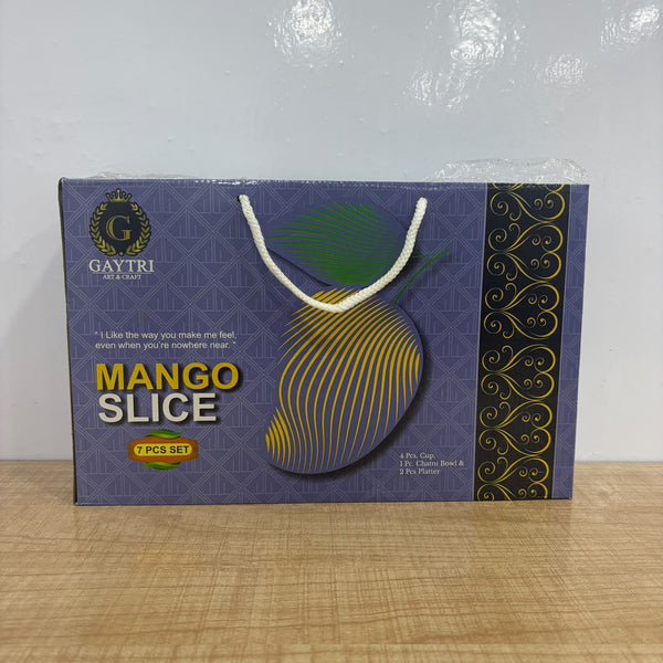 A07845 MANGO SLICE 7 Pcs Ceramic Tea Cup & Snack Platter Set with Chutney Bowl