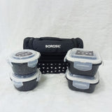 AM6191 Borosil Kube Black Universal Glass Lunchbox, 320ml x 2 + 240ml x 2