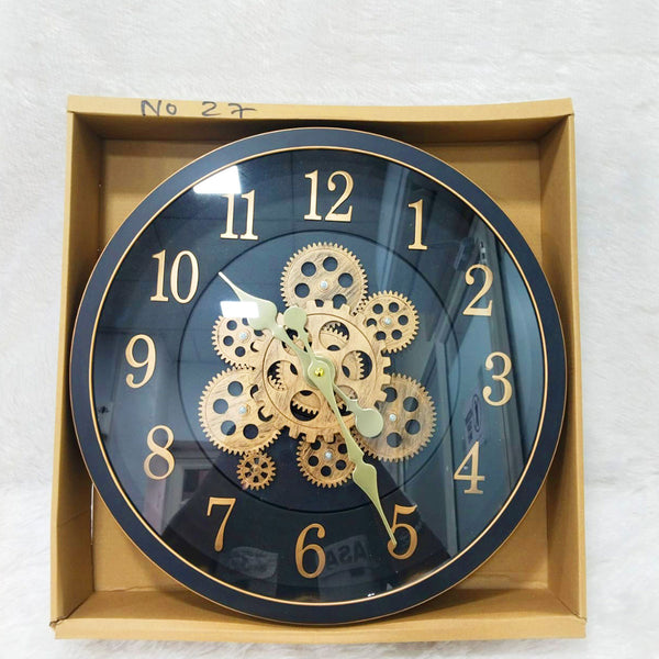 AM6253 Glam Black & Gold Industrial Gear Wall Clock