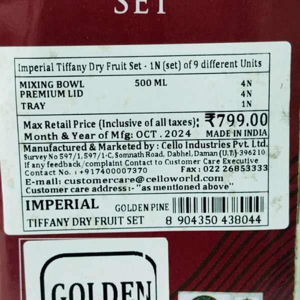 Di0232 Cello Tiffany Dry Fruit Set, 9-Piece