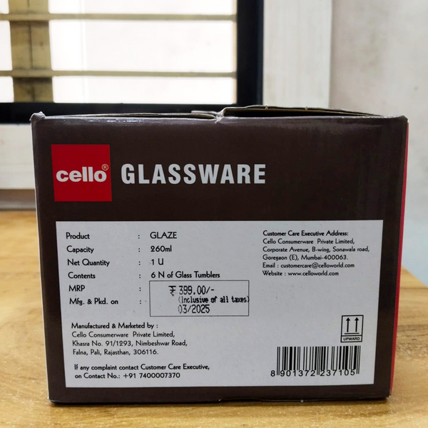 AM5692	Cello Glaze juice tumbler  260ml - 6pcs set