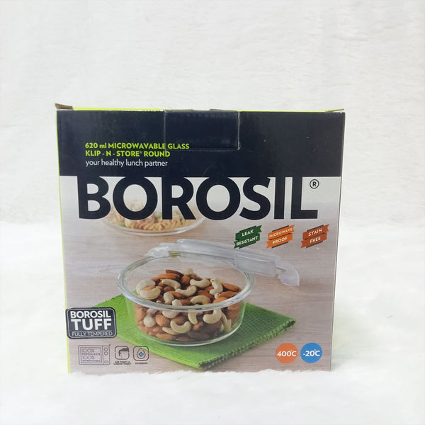 AM6196 Borosil Klip N Store Round Glass Container - 620 ml with Air Tight Lid