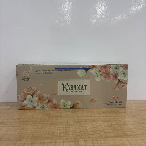 A07840 KARAMAT 4 Pcs Tea/Coffee Cups with 2 Pcs Serving Platters Gift Set (6-Piece Set)