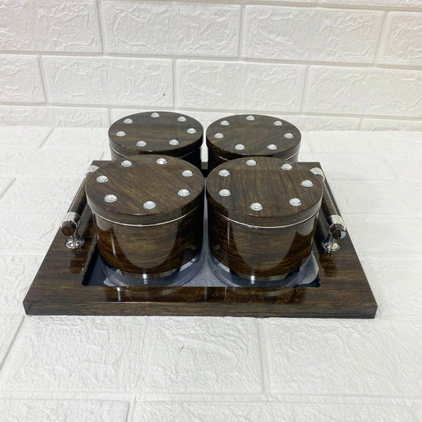 Di0161 Rishabh Selora Diamond Container Set of 4 with Tray – Stylish & Trendy Storage Jars