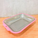 TM0002 Stainless Steel Perforated Strainer Basket with Pink Plastic Rim - Big