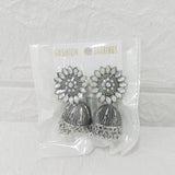 Di0303 Multidesign Charm Oxidized Silver Jhumka Earrings