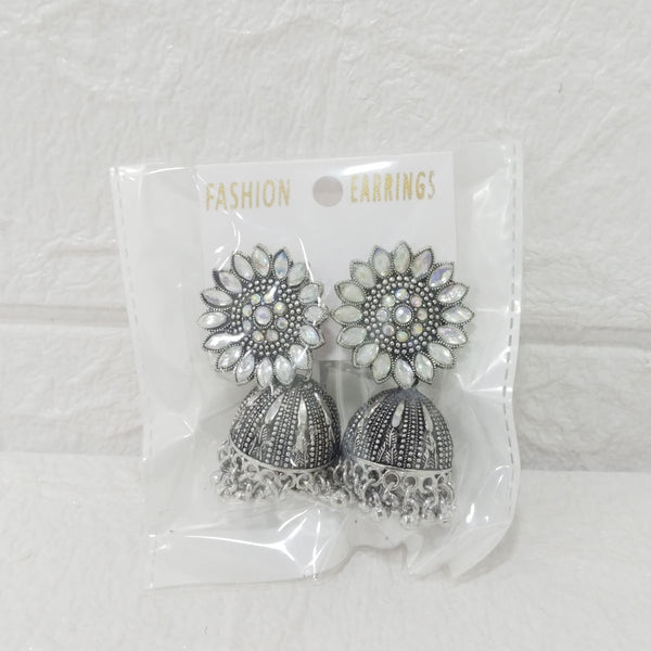 Di0303 Multidesign Charm Oxidized Silver Jhumka Earrings