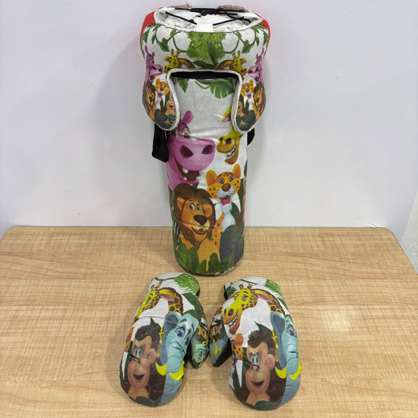 A07662 Kids Safari Jungle Theme Boxing Training Set – Punching Bag, Boxing Gloves & Head Guard