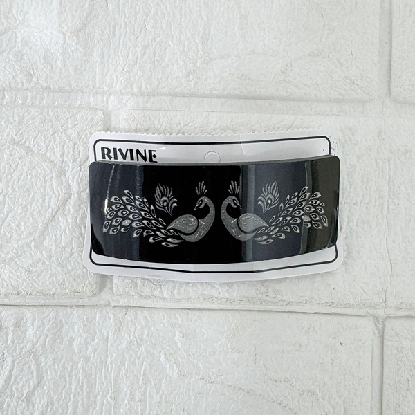 AM6389 Mix-Design Black Barrette with Engraved Dual Peacock Design