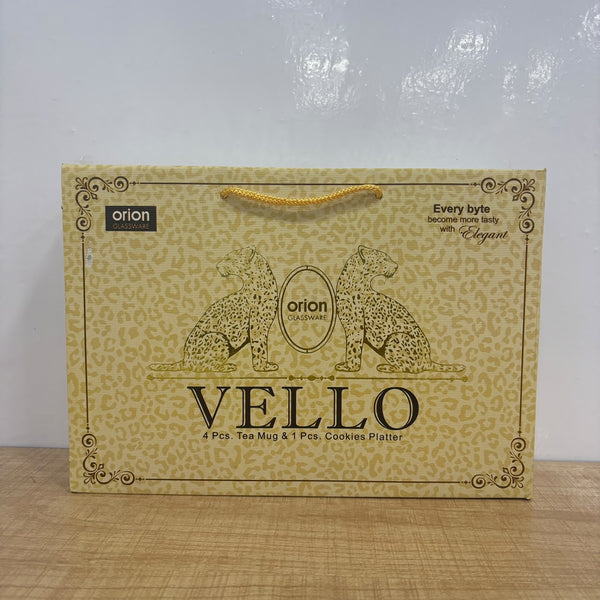 A07854 VELLO 5-Piece Tea Mug & Cookies Platter Set (4 Mugs + 1 Platter)