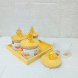 AM3723 Glass Container Jar Bowl With Wooden Deer Lids And Tray 4+1Pcs