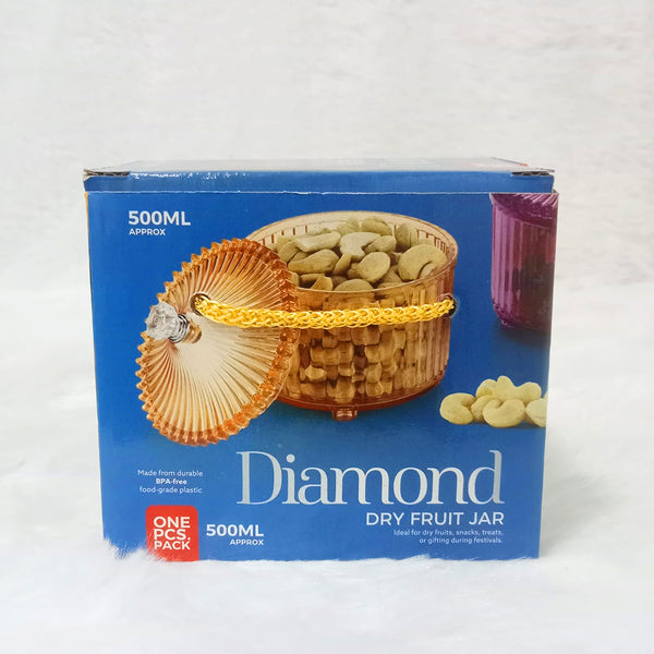 Di0360 Diamond Dry Fruit Transparent 1pc Jar with Lids - 500ml (Mix Colour)
