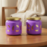 TM0077 Wonder Lime Green Feather Design Decorative Jar with Gold Lid - 2pc