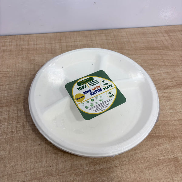 A08200 Eatin 11 Inch 4-Compartment Disposable Bagasse Meal Plates (Pack of 10)