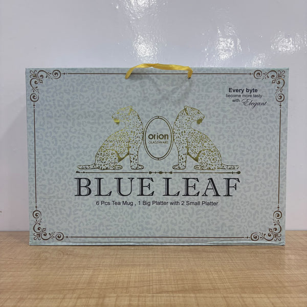 A07856 Blue Leaf 9-Piece Tea & Snack Set (6 Mugs, 1 Large Platter, 2 Small Platters)