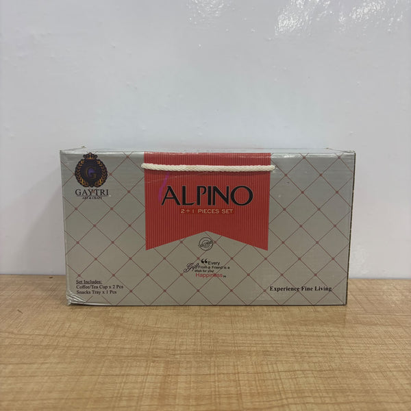 A07839 Alpino Ceramic Tea/Coffee Cup with Snacks Tray Set (3 Pieces - 2 Cups + 1 Tray)