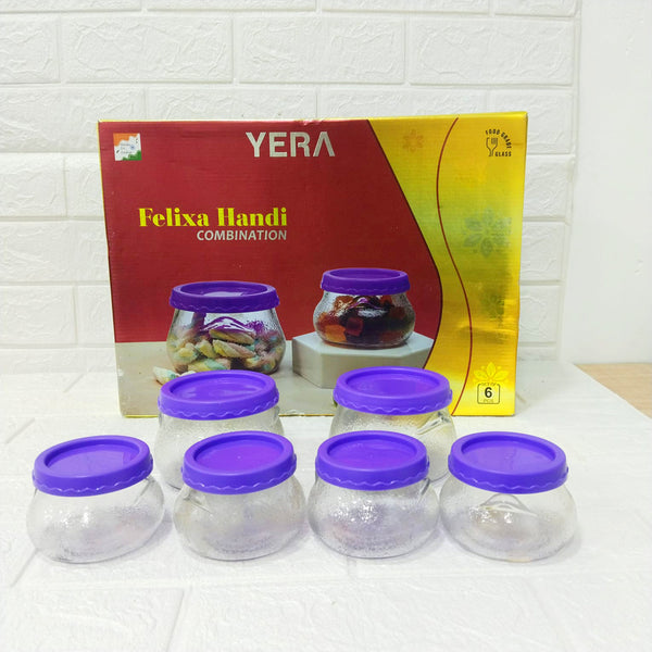Di0202 YERA Felixa Glass Handi Combination Set with Lids - 6 Piece Combo (410ml & 195ml)