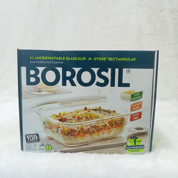 AM6203 Borosil Klip N Store Rectangular Glass Container - 2 Ltr with Air Tight Lid