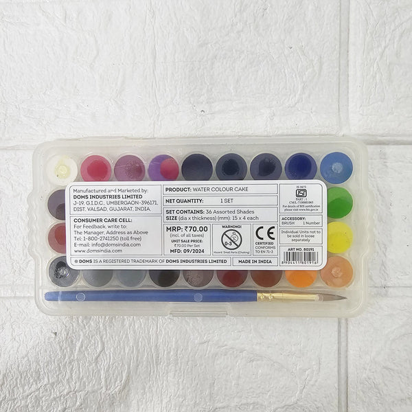 AM6092 Doms Aqua 36 Shades Water Color Cakes Box With Brush
