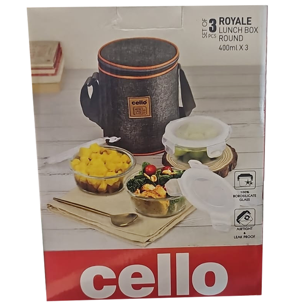 AM0651 CELLO Royale Round Glass Lunch Box 3Pcs Set (400 ml)