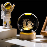AM5355 Crystal Ball Night Lamp,Creative Crystal Ball Night Light, USB Table LED Wooden Crystal Ball for Home Decoration Birthday Gift for Teens, Boys, Girls (3D Moon ASTRONUAT)