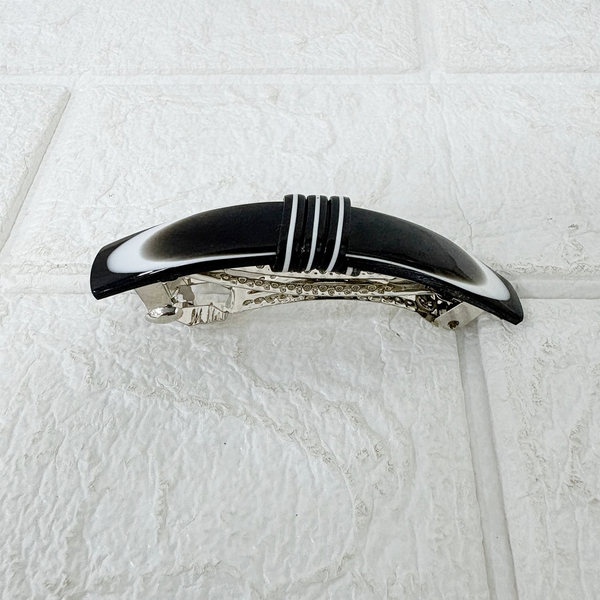 AM6393 Black and White Marbled Resin Barrette Hair Clip - 1pc
