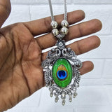 Di0043 Silver Plated Peacock Feather Pendant Necklace with Stud Earrings