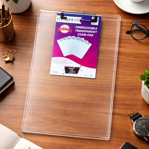 AM6717 Unbreakable Transparent Exam Writing Pad with Metal Clip - 24x35cm
