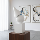 TM0198 Minimalist Matte White Geometric Totem Sculpture