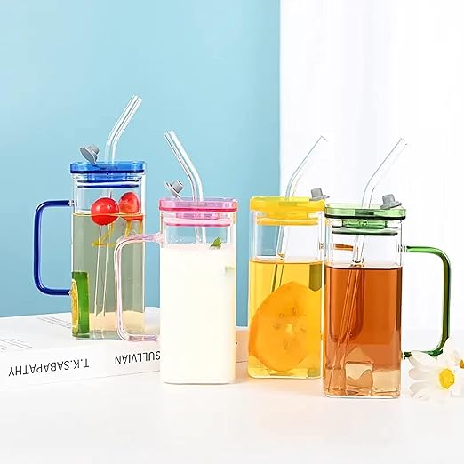 AM3720 Glass Mug Sipper Tumbler with Lid and Silicon Straw