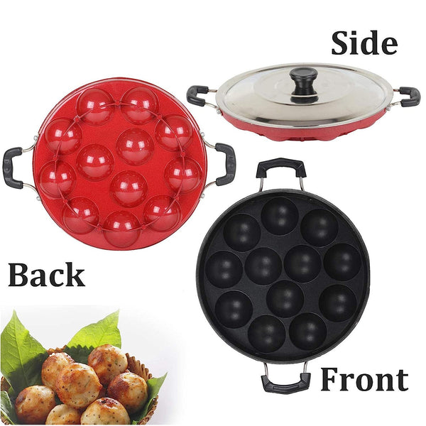 3996 Non Stick 12 Cavity Aluminium Appam Patra Appe Pan Non Stick with Lid