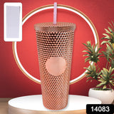 14083 Studded Cup Tumbler Straw Lid - Plastic Double Walled Cold Cup for iced Coffee