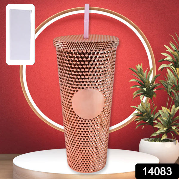 14083 Studded Cup Tumbler Straw Lid - Plastic Double Walled Cold Cup for iced Coffee