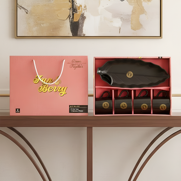 Di0225 Mix Design Salt Café 4+1 Pcs Exclusive Gift Set – Cup and Serving Plate Set