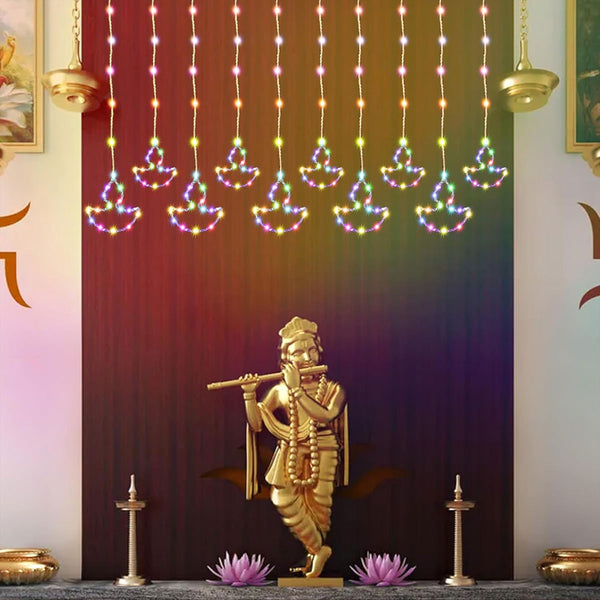 Di0069 10 Fairy Diya LED Curtain String Lights with Flashing Modes - 5x5 (Multicolour)
