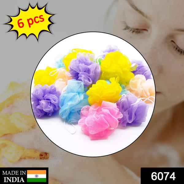 Bath Shower Loofah Sponge Pouf Body Scrubber (Pack of 6Pcs)