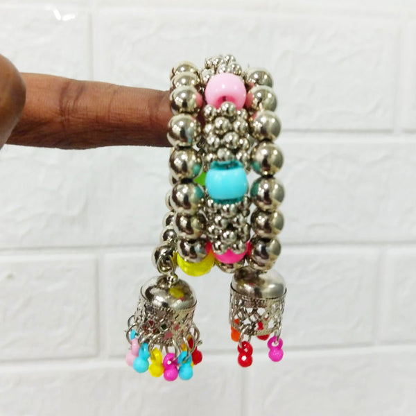 Di0215 Little Girl's Oxidized Silver Bracelet with Multicolor Beads & Jhumki Charms
