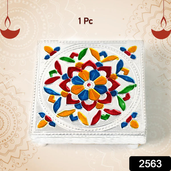 2563 1 Pc Meenakari Wooden Chowki & Bajot Set: For Home & Office Puja (Multicolor)