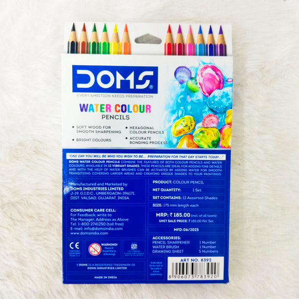 AM5041 Doms Super Soft Hexagonal Pre-Sharpened Water Soluble Colour Pencils 12 Shades 8392
