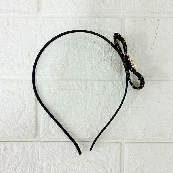 AM6380 Multicolour Elegant Glitter Bow Hairband with Pearl & Stone Centerpiece