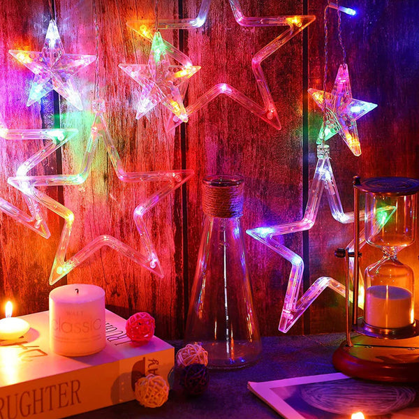 Di0063 12 Stars LED Curtain String Lights with Flashing Modes -  6x6 (Rgrb)