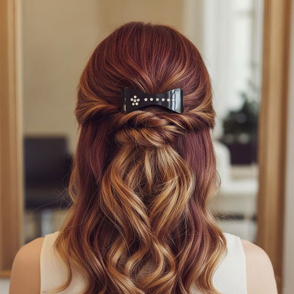 AM6391 Elegant Black Bow-Shaped and Curved Barrette Hair Clips