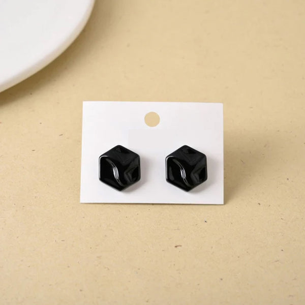 AM5762 Multi-Design Jet Screw Black Earrings for Girls and Women (1 Pair)
