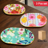 10146 Plastic Flower Printed Design Serving Tray (3 Pcs Set / Mix Color)