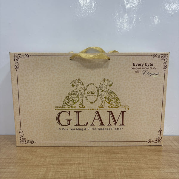 A07855 GLAM 8-Piece Tea Mug & Snack Platter Set (6 Mugs + 2 Platters)