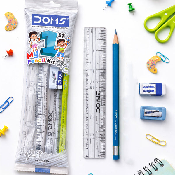 AM6773 DOMS My First Pencil Kit | 1 Pencil, 1 Eraser, 1 Scale, 1 Sharpener