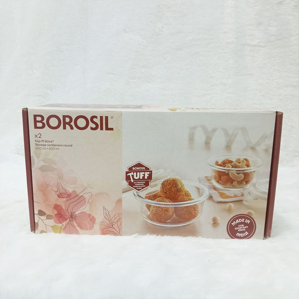 AM6184 Borosil Klip n Store Round Glass Container Set of 2pc (400ml+620ml)