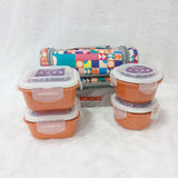 AM6192 Borosil Kube Pink Universal Glass Lunchbox, 320ml x 2 + 240ml x 2