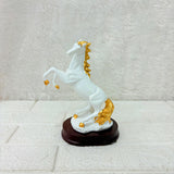 AM6410 Black and Gold Rearing Horse Showpiece on Wooden Base - Small Size