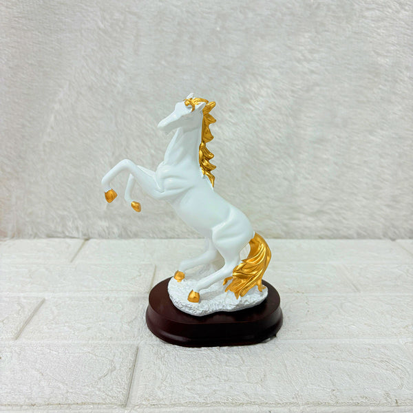 AM6410 Black and Gold Rearing Horse Showpiece on Wooden Base - Small Size